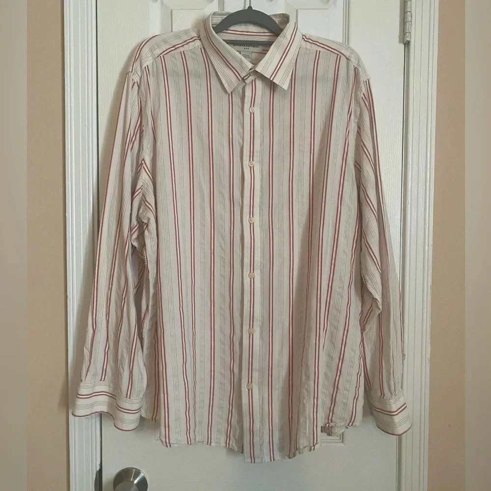 Banana Republic Men's Long Sleeve Shirt 100% Cotton Cream Stripe Size XX Large